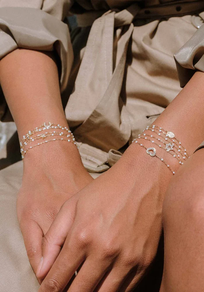 Bracelet Classique Gigi Or Jaune Et Résines Opale 17cm