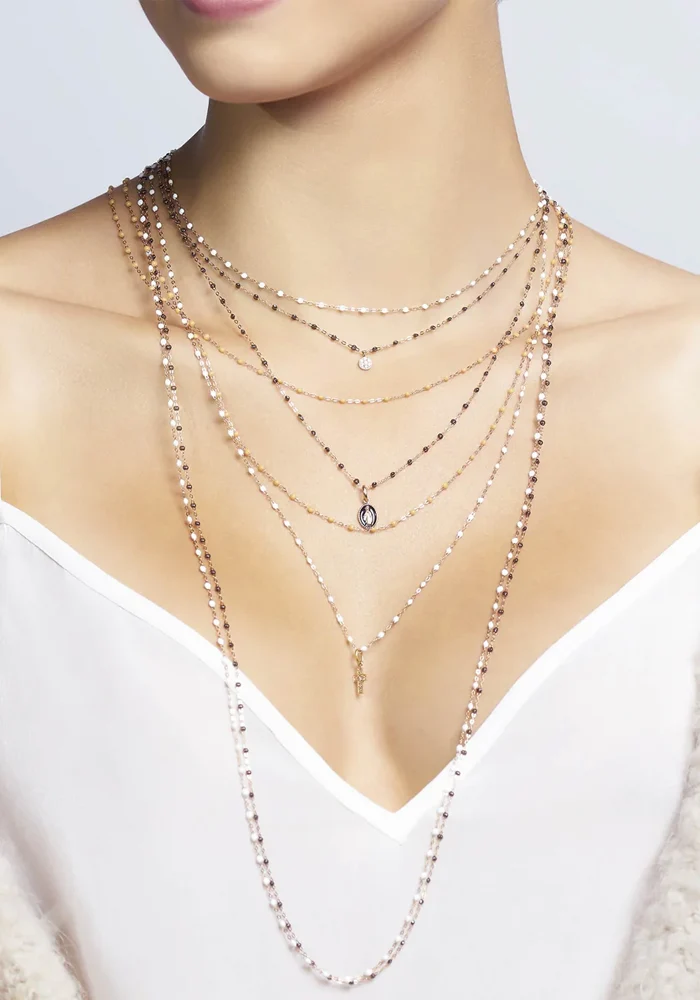 Sautoir Classique Gigi Or Rose Et Résines Quartz 86cm