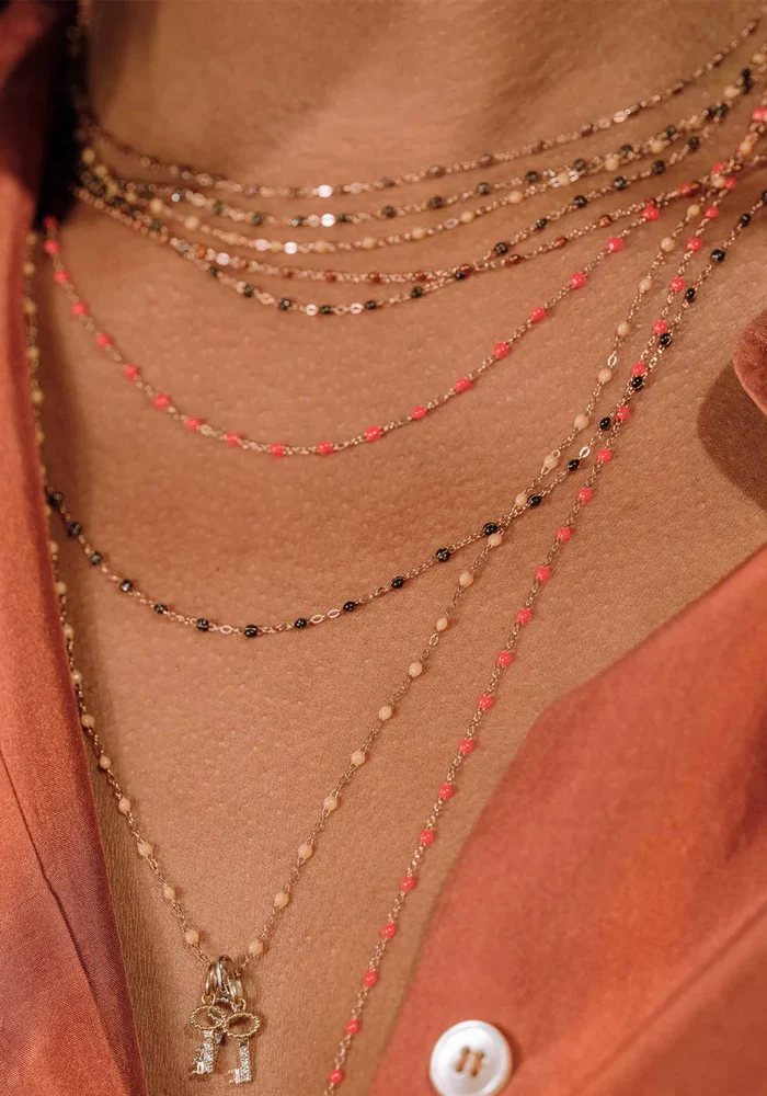 Collier Classique Gigi Or Rose Et Résines Quartz 50cm
