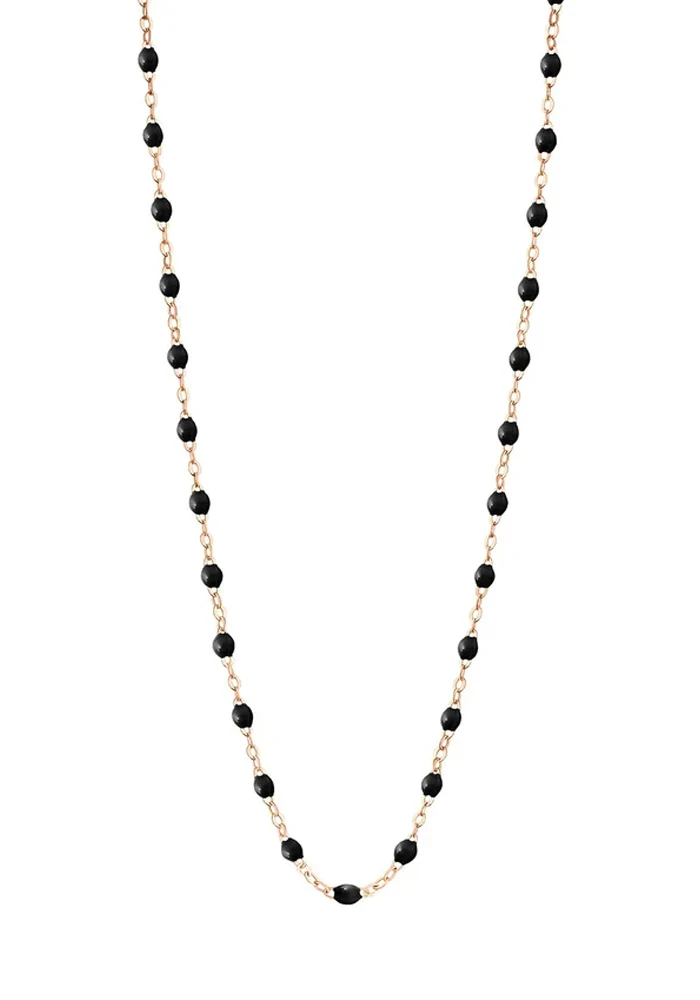 Sautoir Classique Gigi Or Rose Et Résines Noire 60cm