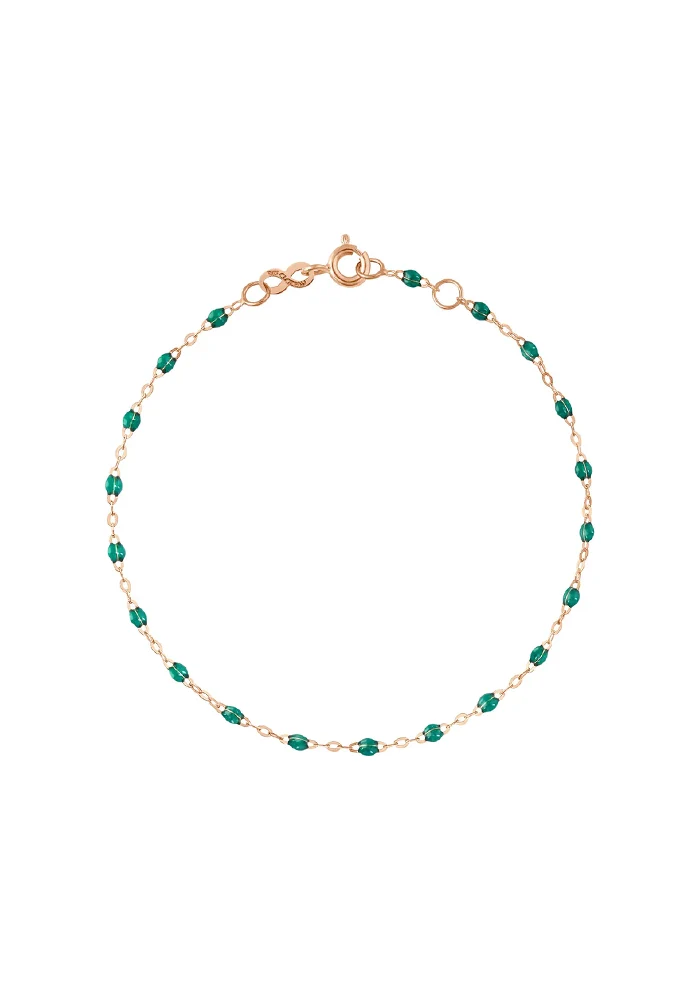 Bracelet Classique Gigi Or Rose Et Résines Émeraude 15cm