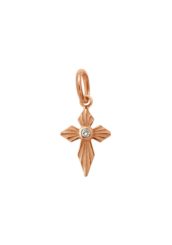 Pendentif Croix Lumière Diamant Or Rose