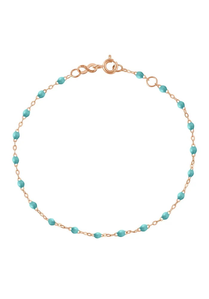 Bracelet De Cheville Classique Gigi Or Rose Et Résines Turquoise Vert 24cm