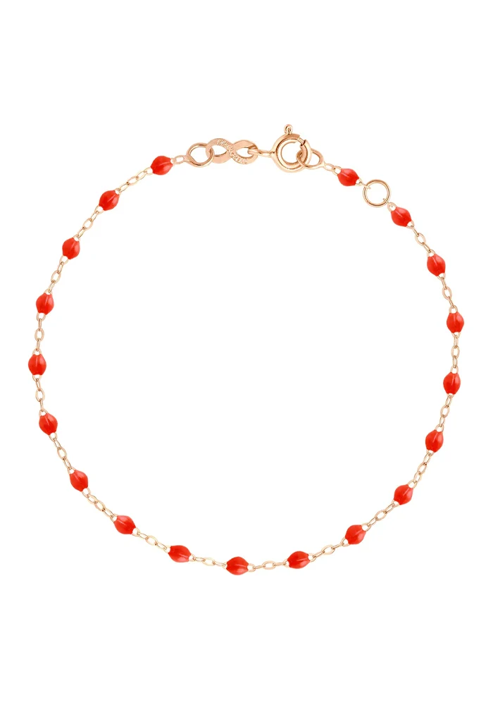 Bracelet De Cheville Classique Gigi Or Rose Et Résines Corail 24cm