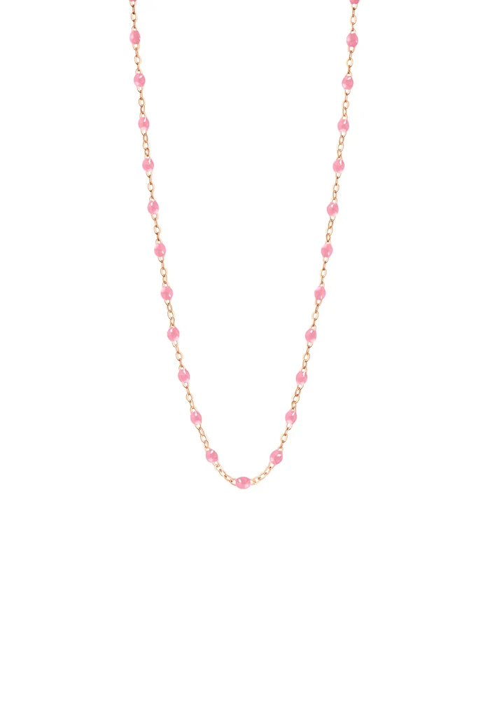 Collier Classique Gigi Or Rose Et Résines Fuchsia 42cm
