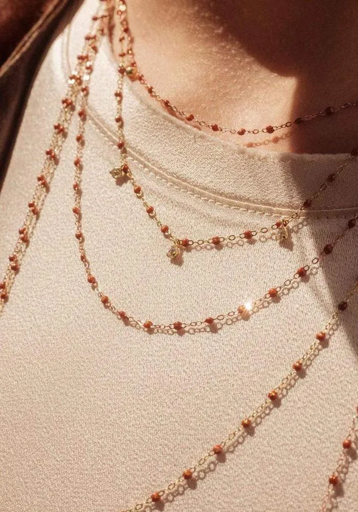 Collier Classique Gigi Or Rose Et Résines Fauve 42cm