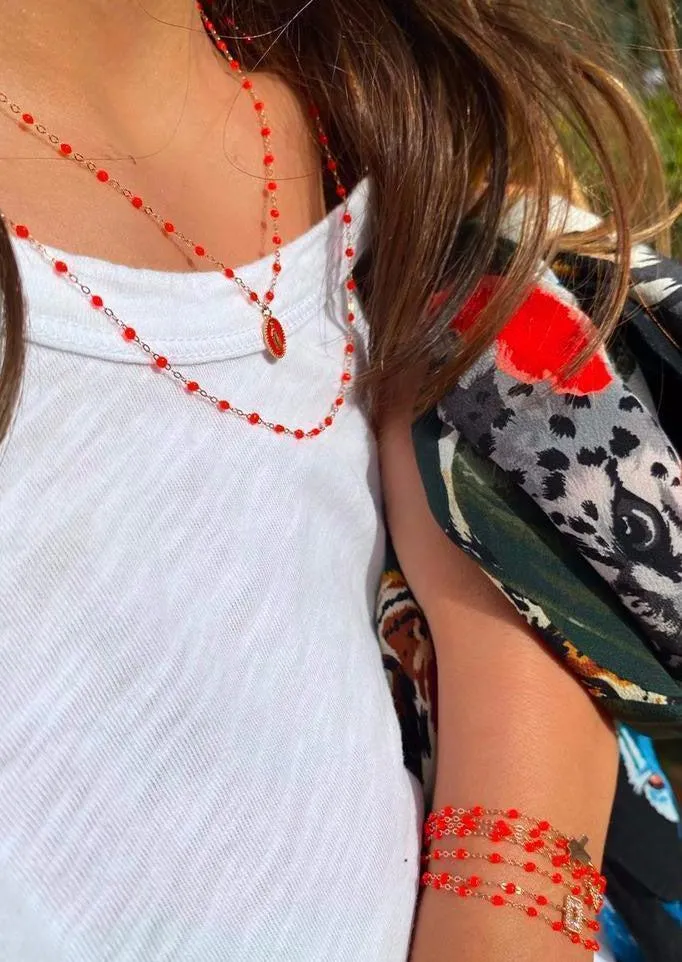 Collier Classique Gigi Or Rose Et Résines Corail 42cm