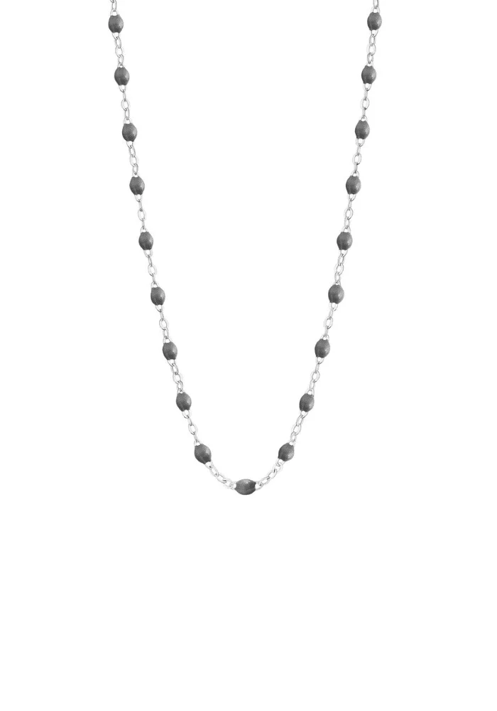 Collier Classique Gigi Or Blanc Et Résines Gris Foncé 42cm