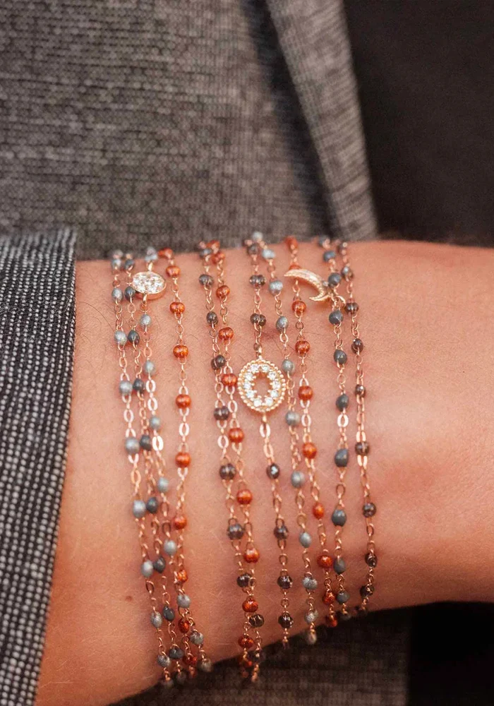 Bracelet Classique Gigi Or Rose Et Résines Gris Foncé 17cm