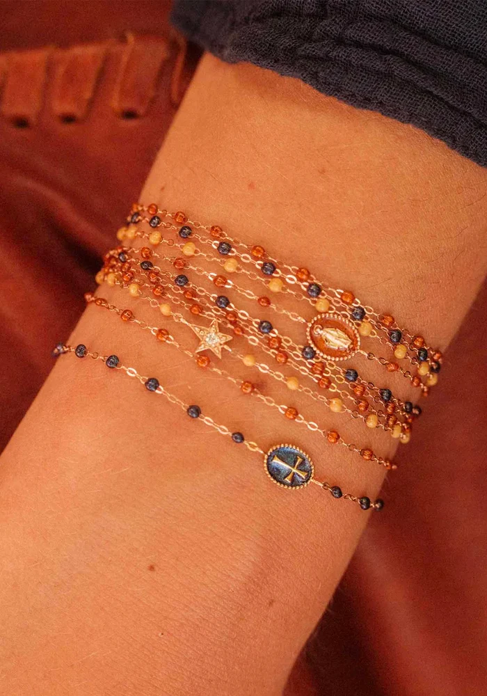 Bracelet Classique Gigi Or Rose Et Résines Fauve 17cm