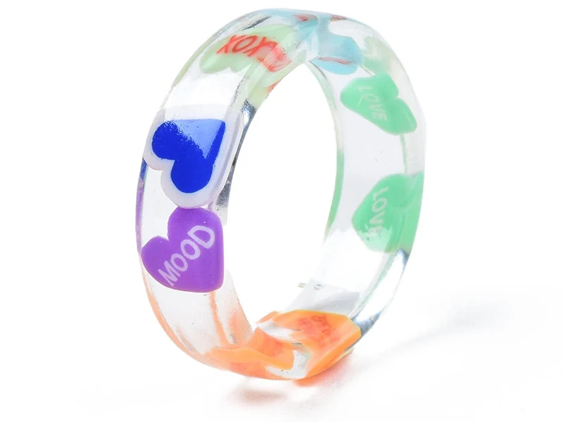 Bague en résine transparente - Coeur multicolore