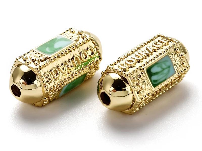 Perle rectangulaire style oriental courage - turquoise - Doré à l'or fin 18k - 20,5 mm