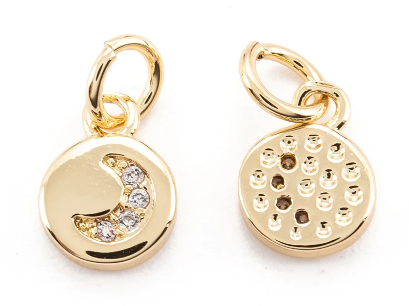 Pendentif lune perles de zircone - Doré à l'or fin 18k sans nickel - 9 mm