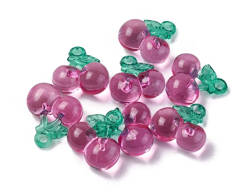 Pendentif cerise en acrylique transparent - Rose et vert
