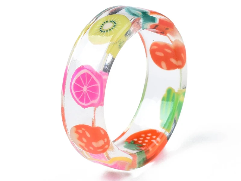 Bague en résine transparente - Fruits