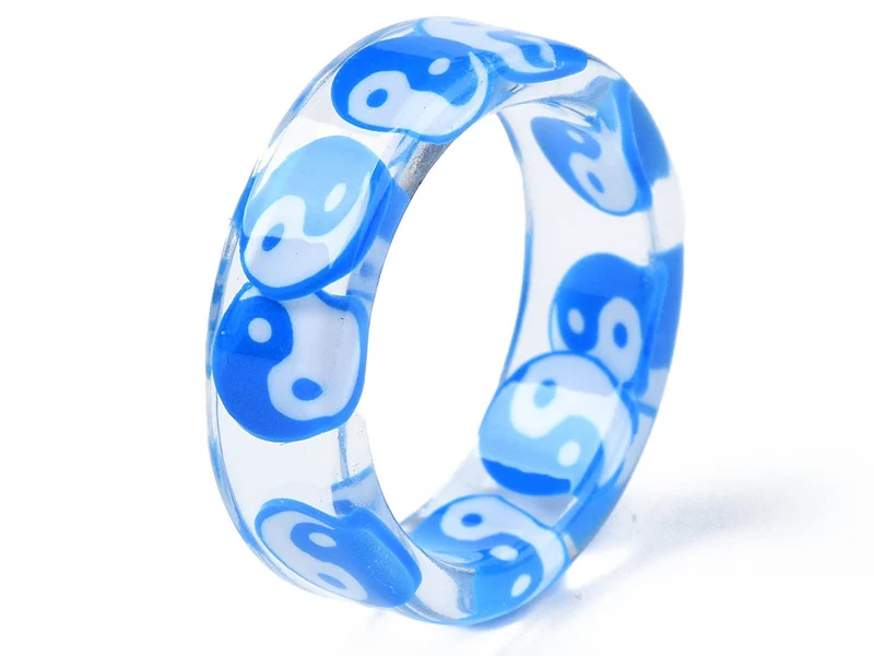 Bague en résine transparente - Yin Yang - Couleur aléatoire