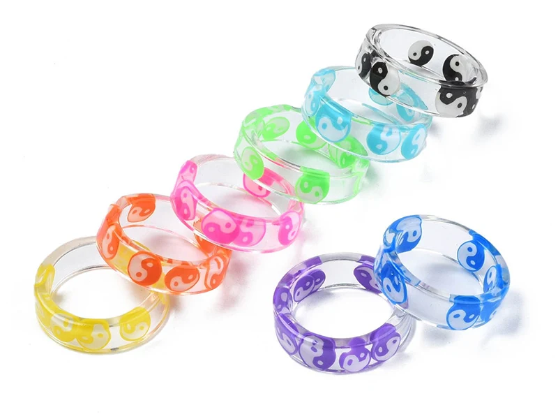 Bague en résine transparente - Yin Yang - Couleur aléatoire