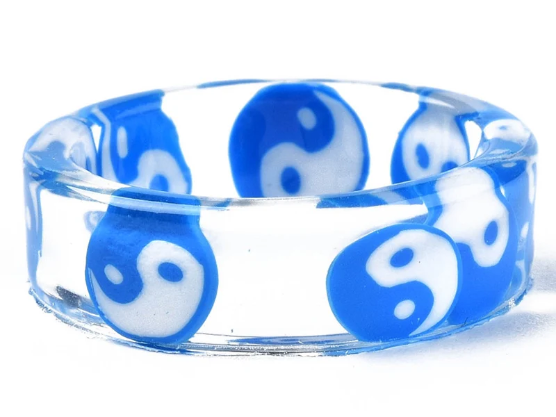 Bague en résine transparente - Yin Yang - Couleur aléatoire