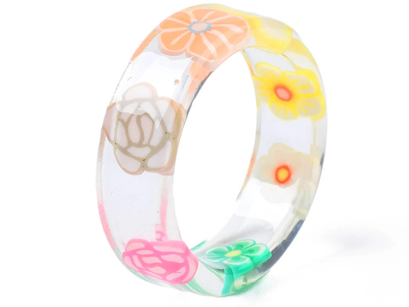 Bague en résine transparente - Fleur