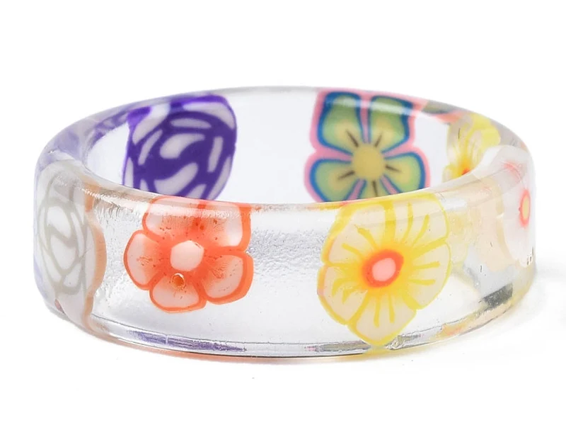 Bague en résine transparente - Fleur
