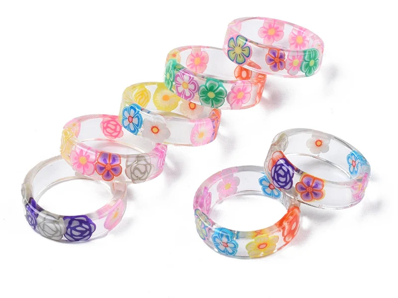 Bague en résine transparente - Fleur