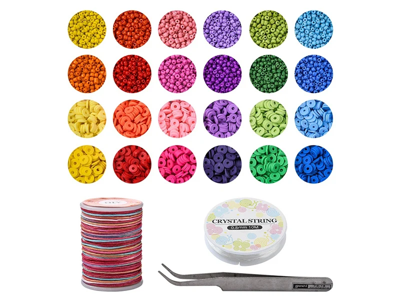 Kit de perles heishi et perles de rocailles - Fil et pince inclus