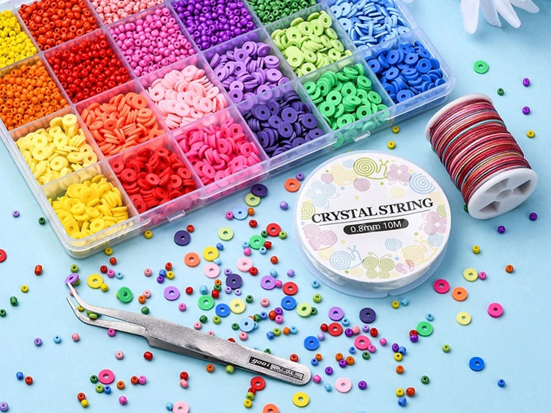 Kit de perles heishi et perles de rocailles - Fil et pince inclus