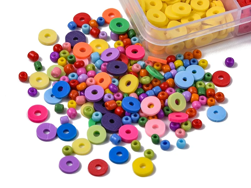 Kit de perles heishi et perles de rocailles - Fil et pince inclus
