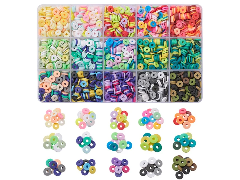 Boite de 15 couleurs de perles heishi - Multicolore