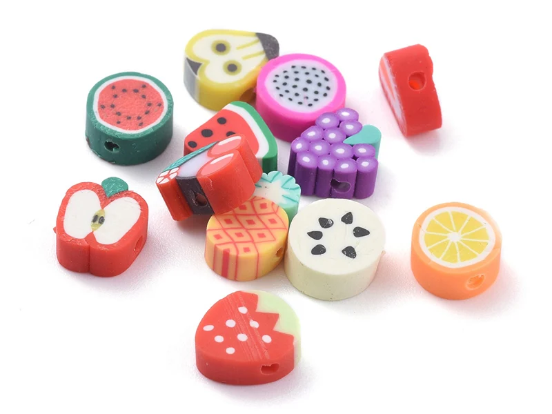 Boite de 12 compartiments de perles fruits en pâte polymère - Multicolore
