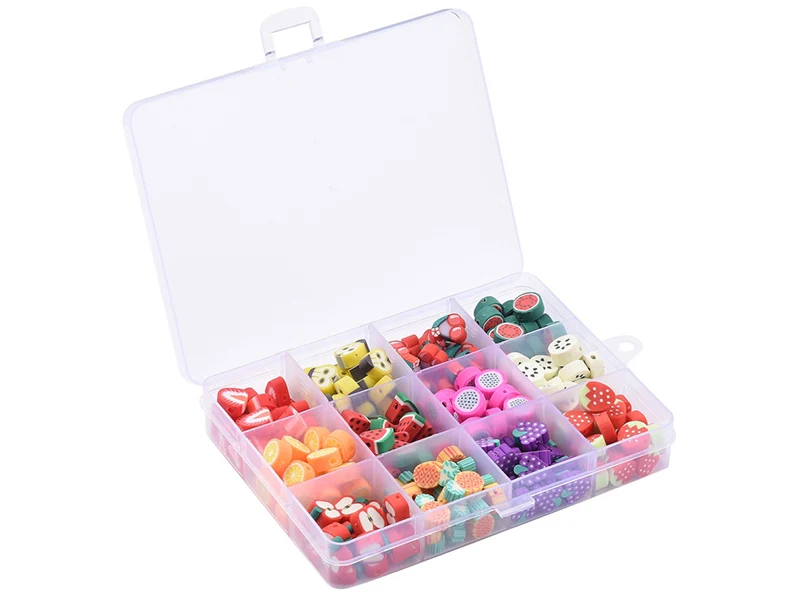 Boite de 12 compartiments de perles fruits en pâte polymère - Multicolore