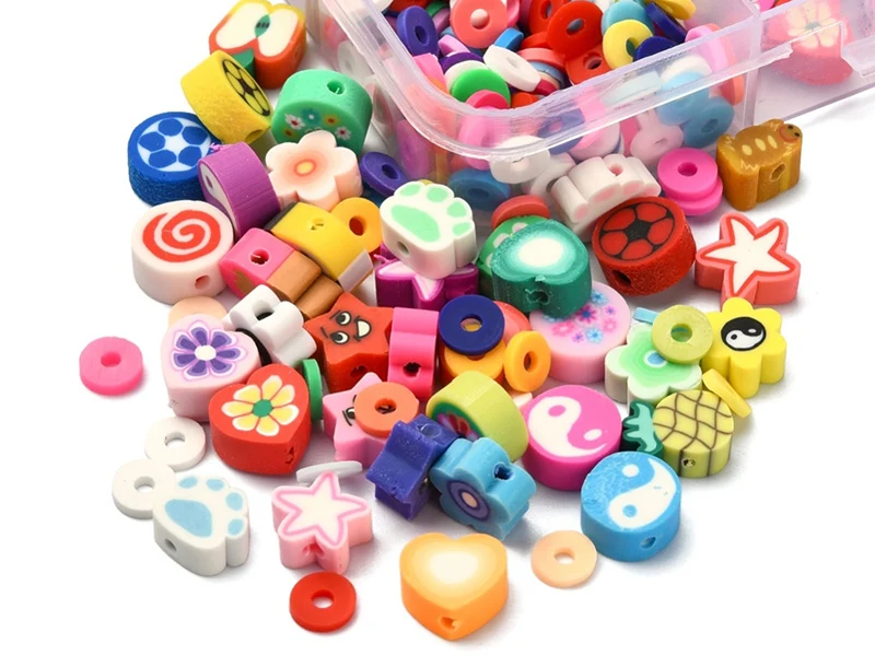 Boite de 15 styles de perles en pâte polymère - Multicolore