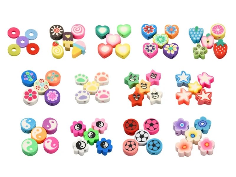 Boite de 15 styles de perles en pâte polymère - Multicolore