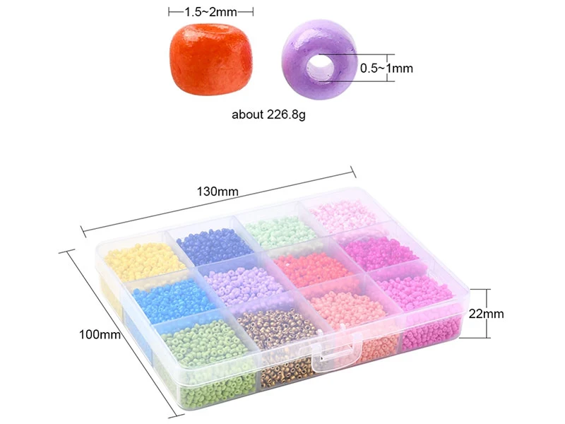 Boite de 12 couleurs pop de perles de rocailles rondes 12/0 - 2 mm - 15000 pcs