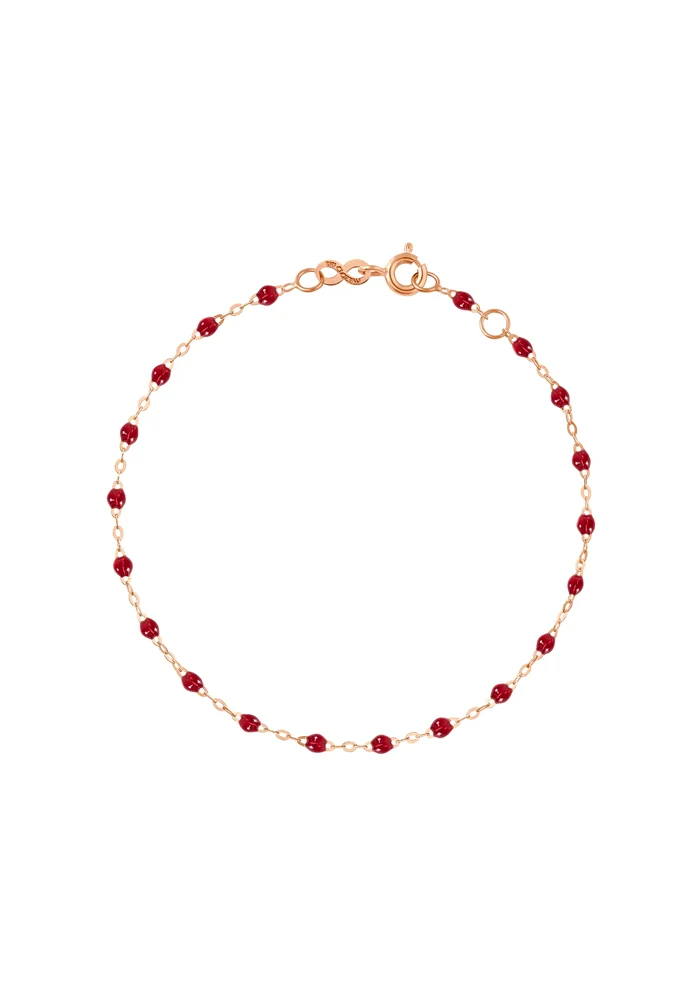 Bracelet Classique Gigi Or Rose Et Résines Rouge 15cm