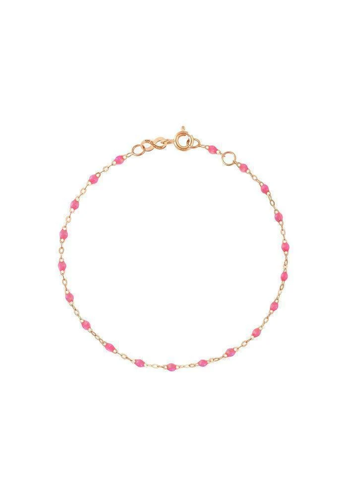 Bracelet Classique Gigi Or Rose Et Résines Rose Fluo 15cm