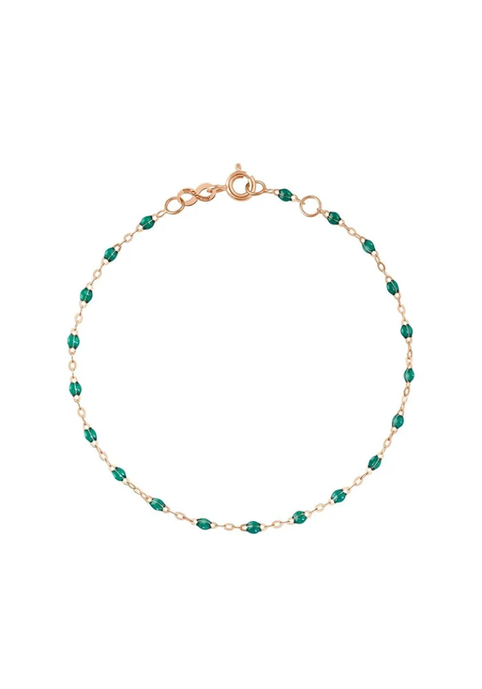 Bracelet Classique Gigi Or Rose Et Résines Émeraude 17cm