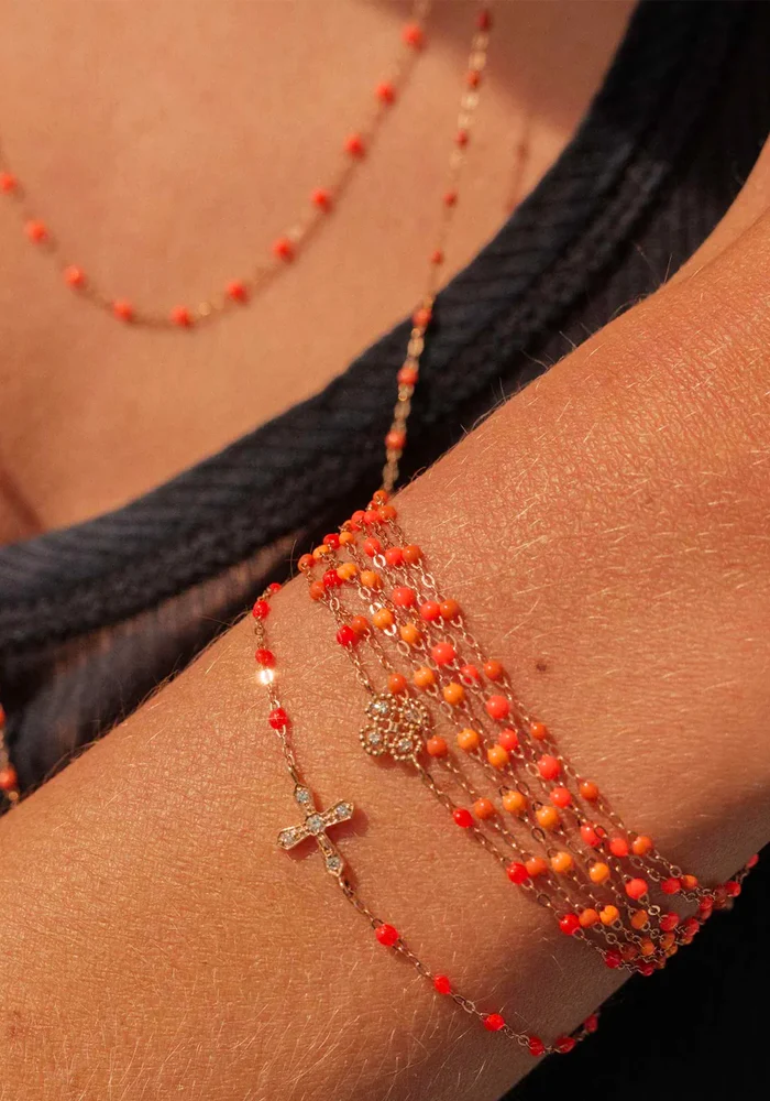 Bracelet Classique Gigi Or Rose Et Résines Mandarine 17cm
