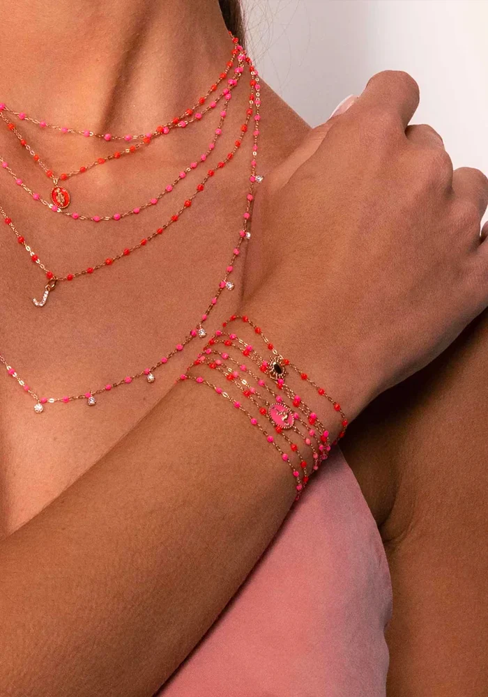 Bracelet Classique Gigi Or Rose Et Résines Corail 17cm