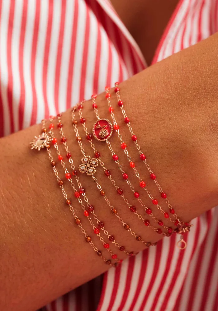 Bracelet Classique Gigi Or Rose Et Résines Coquelicot 17cm