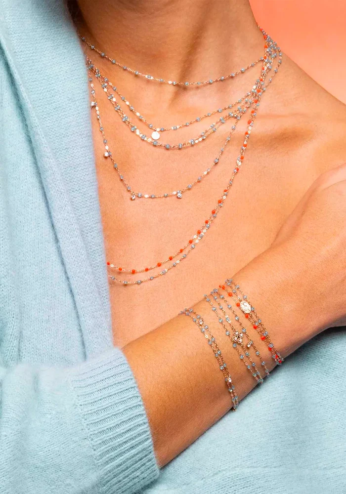 Bracelet Classique Gigi Or Rose Et Résines Aqua 15cm