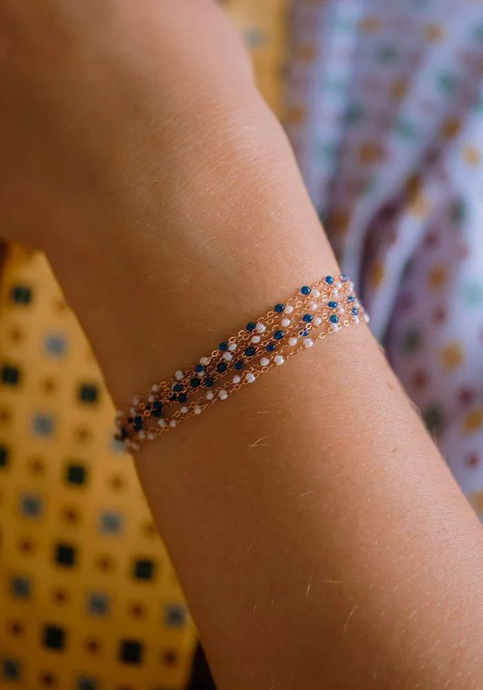 Bracelet Classique Gigi Or Rose Et Résines Bleu De Prusse 17cm