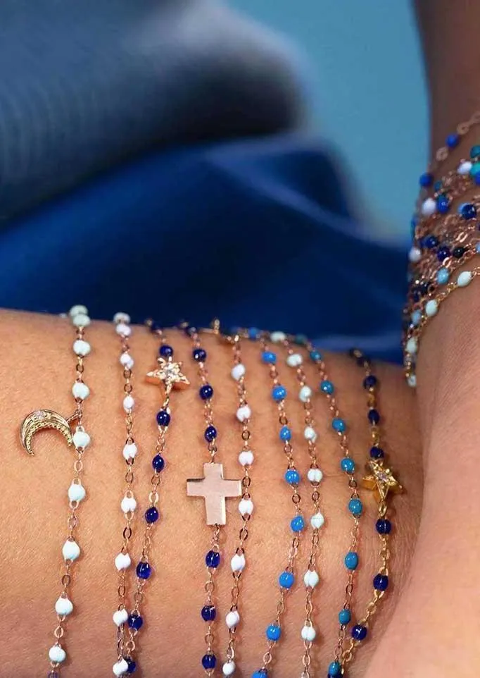 Bracelet Classique Gigi Or Rose Et Résines Bleu Céleste 17cm