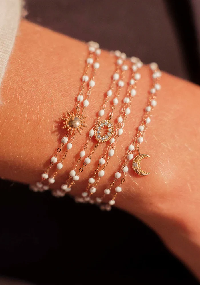 Bracelet Classique Gigi Or Jaune Et Résines Blanc 17cm