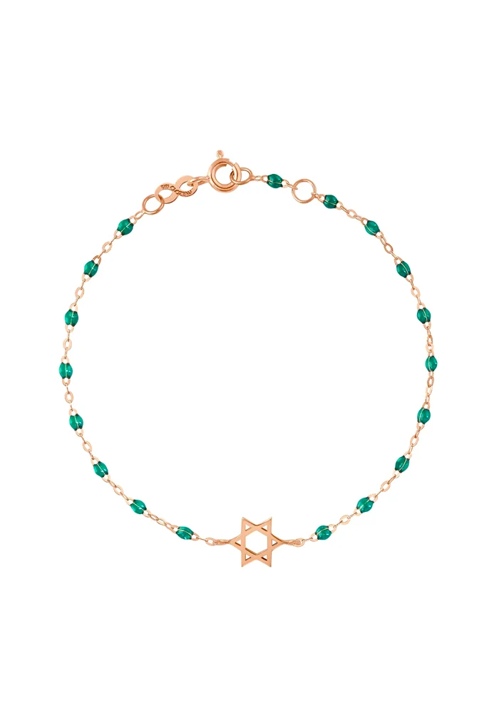 Bracelet Étoile De David Or Rose Et Résines Émeraude 17cm