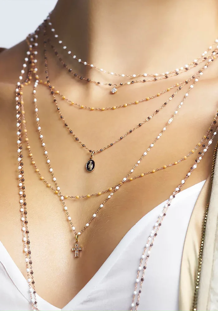 Collier Classique Gigi Or Jaune Et Résines Quartz 42cm