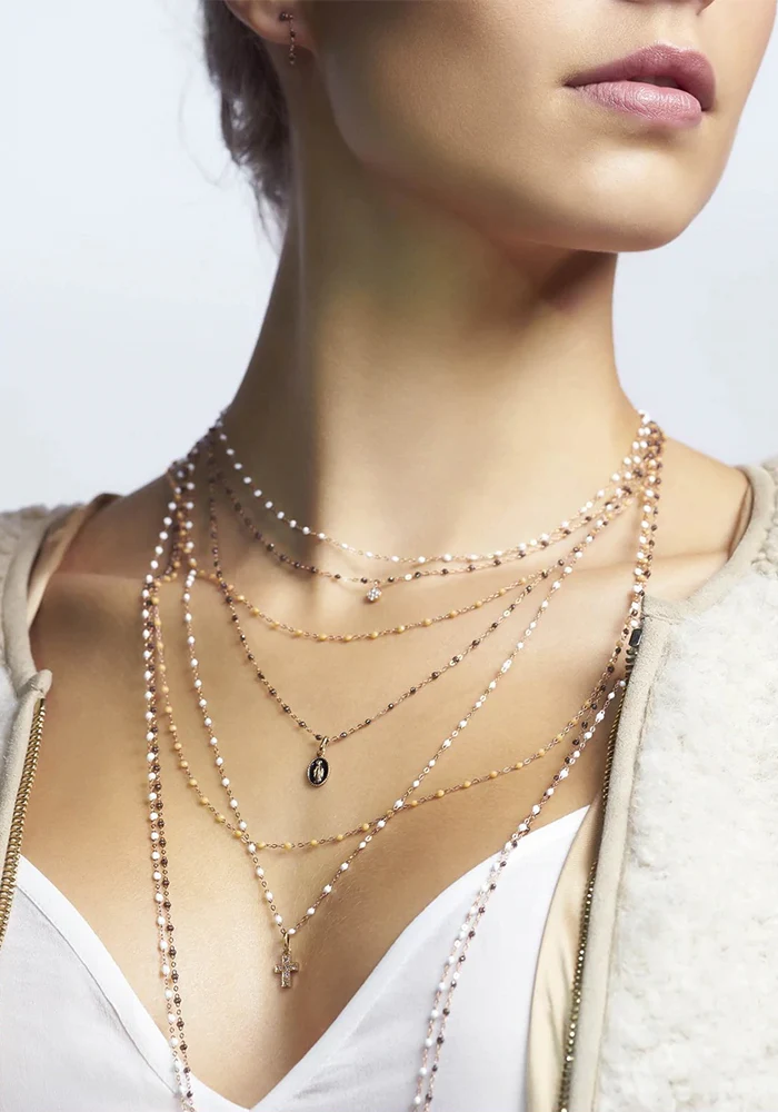 Collier Classique Gigi Or Rose Et Résines Quartz 45cm