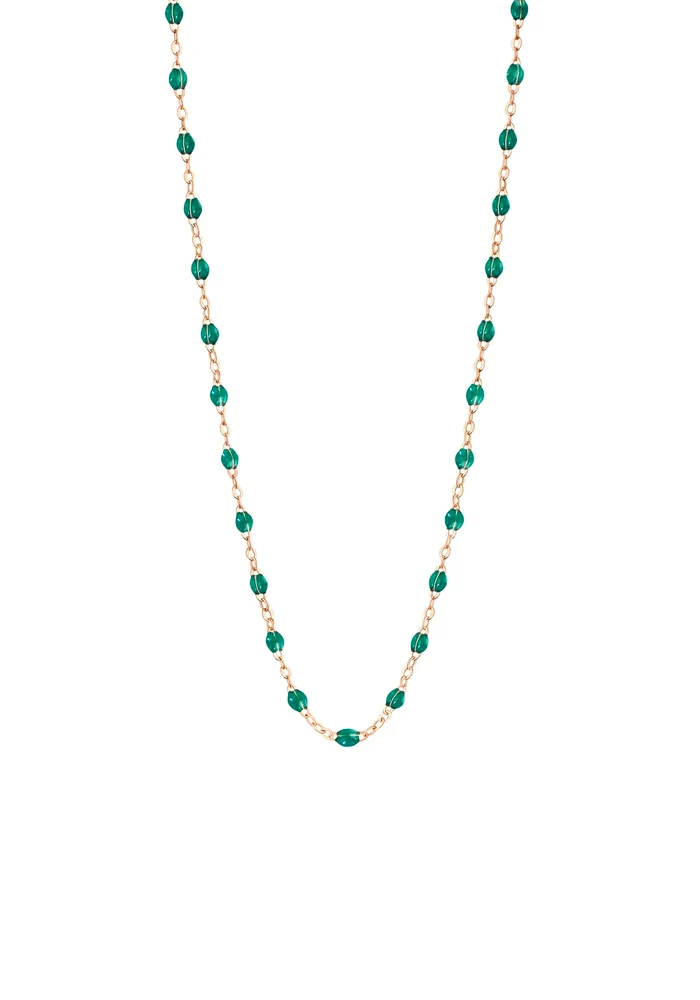 Collier Classique Gigi Or Rose Et Résines Emeraude 45cm