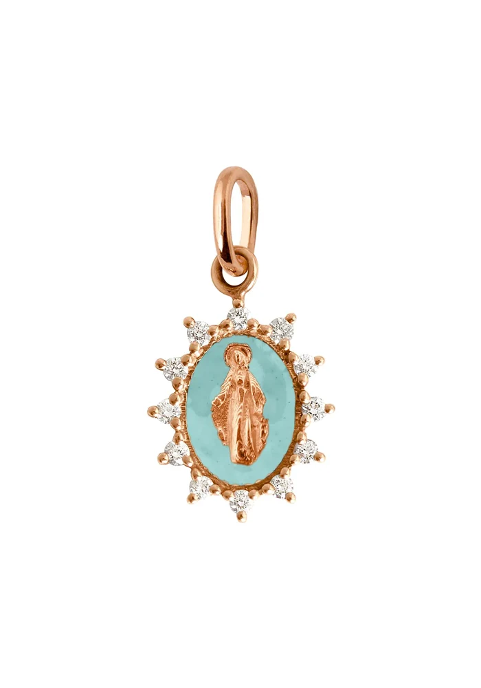 Pendentif Madone Suprême Diamants Or Rose Et Résines Glacier