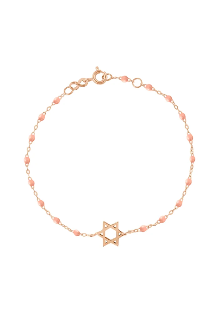 Bracelet Étoile De David Or Rose Et Résines Saumon 15cm